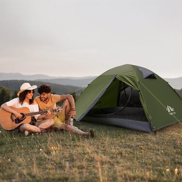 Намет Night Cat Camping для 2 осіб: Водонепроникний, легкий, 3-сезонний, з тамбуром, компактний для трекінгу, фестивалів, зелений