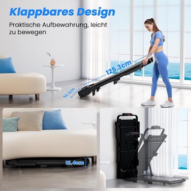 Бігова доріжка Walking Pad 4-в-1 з нахилом 6%, 12 км/год, складна, з APP та пультом, до 136 кг, чорна