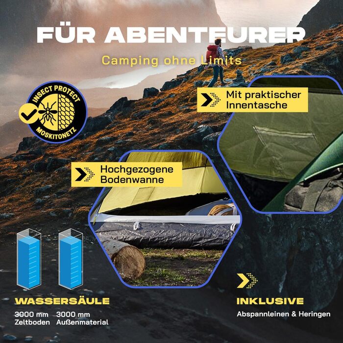Намет Lumaland Outdoor Kuppelzelt - 2-3 особи, 215x195x120 см, зелений. Ідеальний для кемпінгу, подорожей, фестивалів та трекінгу