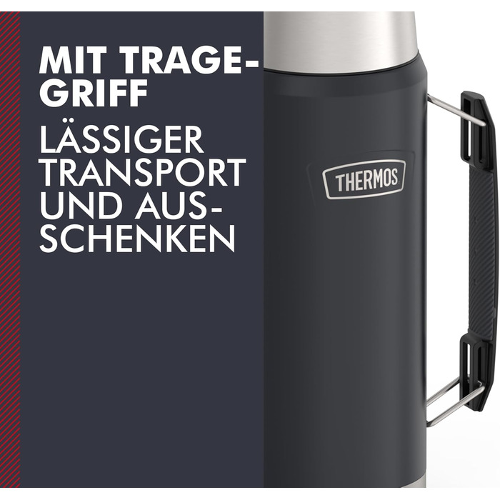 Термос Thermos Icon 1,2 л графітовий, ізольована пляшка з чашкою, тримає тепло/холод 24 години, BPA-free, для напоїв, зручна ручка, придатний для миття в посудомийці