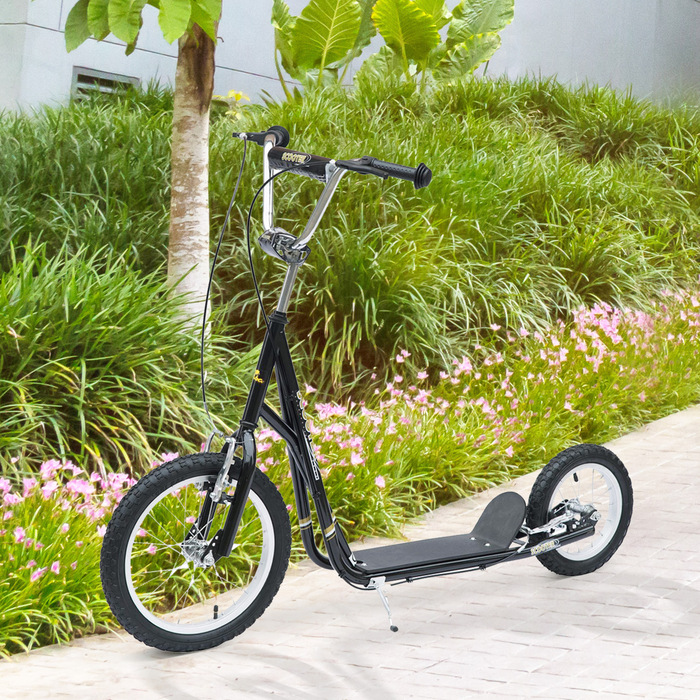 Дитячий самокат HOMCOM 16 дюймовий самокат Kick Scooter з гальмами для дітей від 5 років, кікборд чорний 135x58x92-100 см