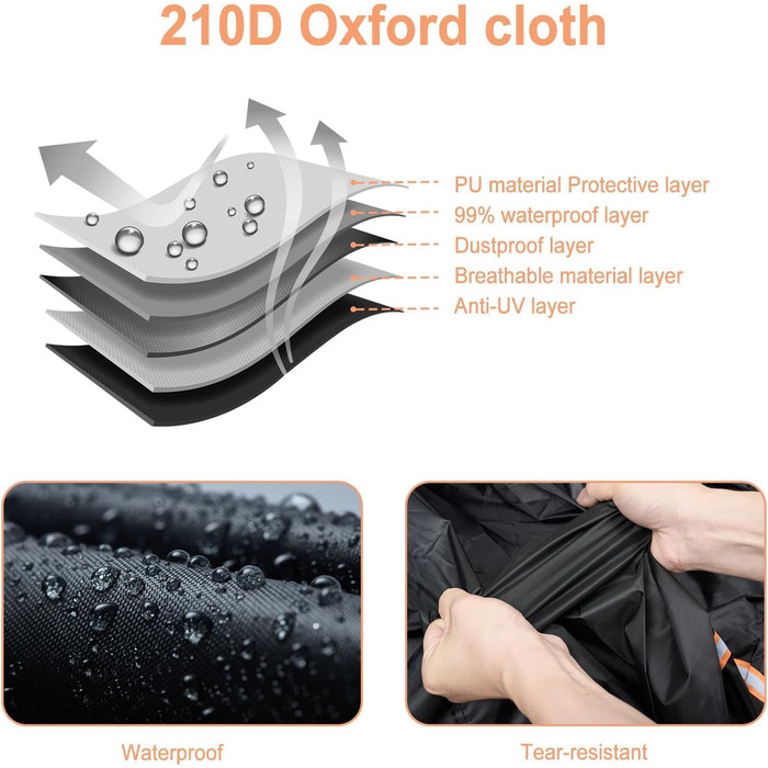 Накладна для мотоцикла NEVERLAND - захисний чохол-гараж для мотоцикла, водовідштовхувальний, сонцезахисний, 210D Oxford, 2000PA, 220x95x110 см, чорний