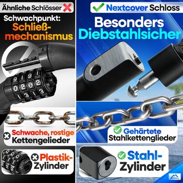 NEXTCOVER® LockOne Замок для велосипеда з ключем I Надійний та міцний ланцюговий замок I Захист від крадіжки, 3 ключі, чорний колір