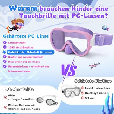 Дитяча маска для плавання WAVE Kinder з антифогом, захистом від протікання та UV-фільтром (Лілово-Рожева)