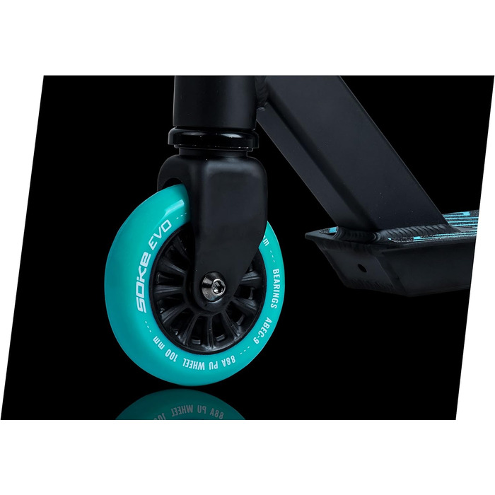 SOKE Evo: Скутер для екстремального катання в скейтпарку – ABEC-9 підшипники з вуглецевого волокна, сталеві, PU-колеса 88A, Y-образний кермо з TPR-покриттям, алюмінієва дека (чорний/синій)