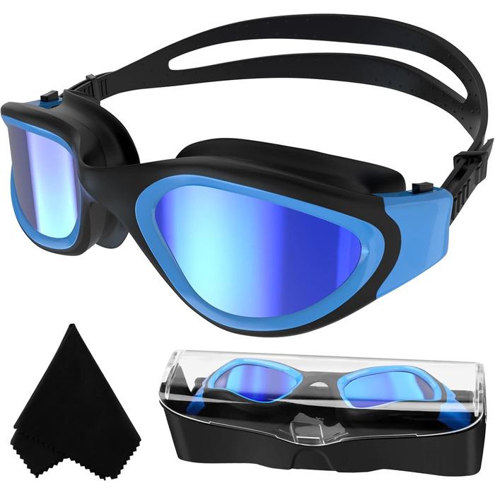 Окуляри для плавання Winline Polarized/Non-Polarized для дорослих та підлітків, антизапітніння, захист від УФ, водонепроникні, чіткий огляд, легке регулювання, м'які носові упори, для чоловіків та жінок, Blue&Black/Blue Polarized Mirrored Lens