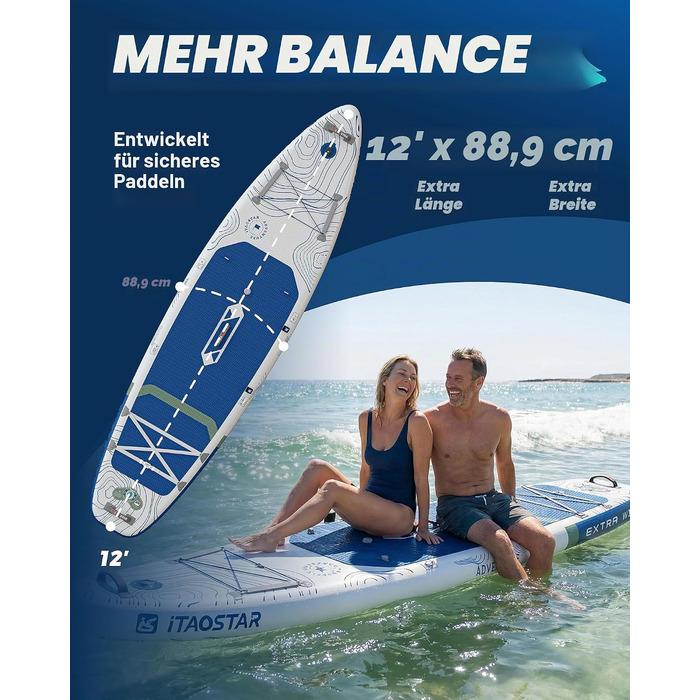 SUP-дошка iTAOSTAR Adventure 365x88/99 см, надувна, з сидінням, темно-зелена – для підлітків та дорослих