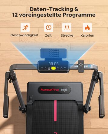 Складана бігова доріжка для дому з нахилом 7%, Walking Pad до 12 км/год, з регульованим поручнем та знімним робочим столом, двигун 3.0 к.с., керування через додаток та пульт, червоно-чорна