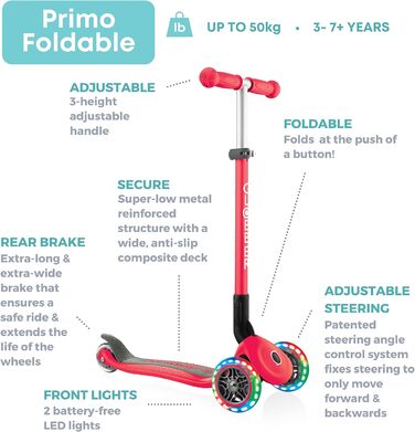 Дитячий самокат Globber Primo FOLDABLE LIGHTS, складаний, з підсвіткою, 3 колеса, для дітей 3-6 років