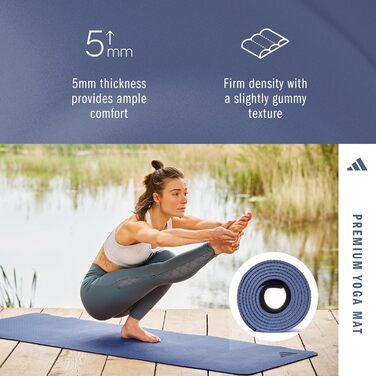 Йога-килимок adidas Premium Yogamatte 5 мм, протиковзний для йоги та пілатеса, без ПВХ (Trace Blue)