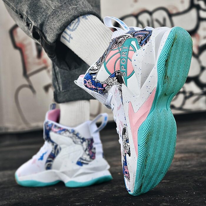 Кросівки баскетбольні чоловічі/жіночі, спортивні, для ходьби, легкі, з антиковзкою підошвою, зносостійкі, розміри 36-45 EU, білі/рожеві