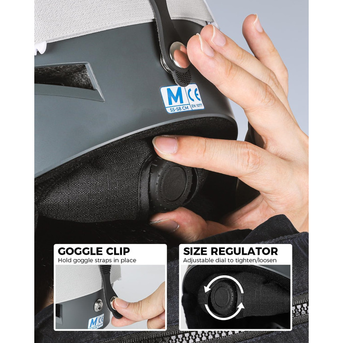 Шолом гірськолижний Victgoal для чоловіків та жінок, сірий, розмір M/L (59-61 см), з підкладкою з флісу та вентиляцією