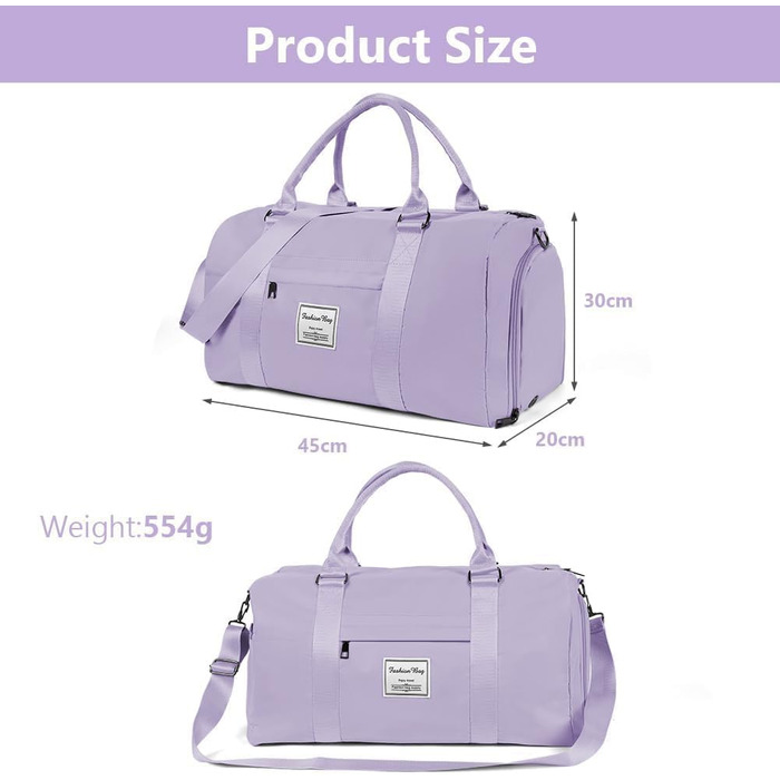 Спортивна сумка Flintronic: дорожня сумка, валіза-мішок з відділенням для взуття та мокрих речей, водонепроникна, для подорожей та спорту, чорна (#4 світло-фіолетовий)