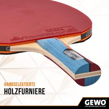 GEWO SMASH ракетка для настільного тенісу ITTF, дитяча, для змагань, універсальна, покриття Thunderball 2, висока обертальність, ручка конкав, губка 2,0 мм
