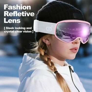 Снігові окуляри Odoland Photochromic для сонячної та похмурої погоди, Anti-Fog, захист від УФ-променів, для чоловіків та жінок, самозатемнювані, рожеві