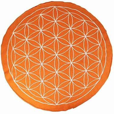 Медитаційна подушка Maylow Yoga з вишивкою «Квітка життя», 33x15 см, для початківців і досвідчених, наповнювач — органічна луска спельти, чохол і вкладка — бавовна, знімний, помаранчевий/білий