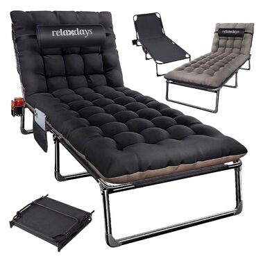 Розкладне ліжко Relaxdays для кемпінгу з матрацом та подушкою, до 250 кг, чорне (26x190x72 см)