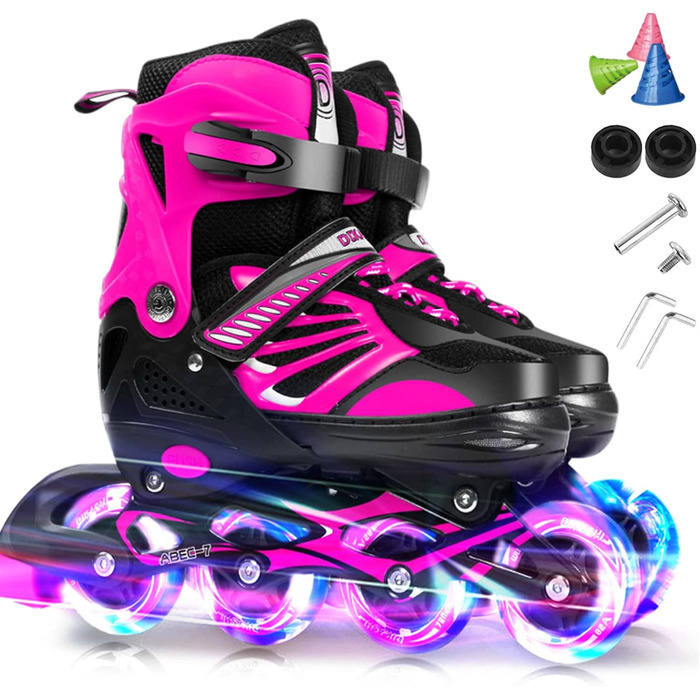 Дитячі ролики для катання на роликах, розмір 34-37, світлові колеса, рожеві