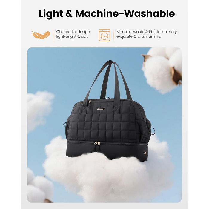 Сумка-валіза LOVEVOOK для жінок, 35L: легка дорожня сумка-шопер, спортивна сумка з відділенням для взуття та мокрих речей, ручна поклажа для подорожей, чорна