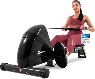 Гребний тренажер Hop-Sport Boost для дому, складаний, з магнітною системою гальмування, комп'ютером, кулькопідшипниковим сидінням, 10 рівнів навантаження, до 120 кг, золотий