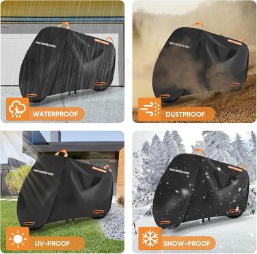 Накладна ковдра для мотоцикла Neverland Outdoor, 295x110x140 см, водонепроникна, 300D, гараж для мотоцикла, внутрішнє використання, з отворами для замка, світловідбиваюча, чорно-помаранчевий колір