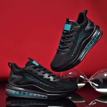 Спортивні кросівки LIN&LE для чоловіків та жінок. Зручні бігові кросівки з повітряною подушкою. Легкі повсякденні кросівки (42 EU, чорний/синій)