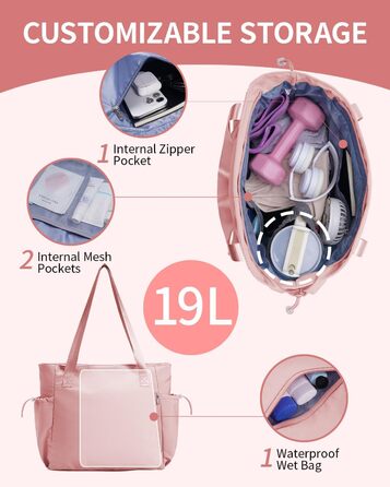 Сумка для йоги Yogatasche Damen Rosa велика водонепроникна з відділенням для мокрого та кріпленням для килимка