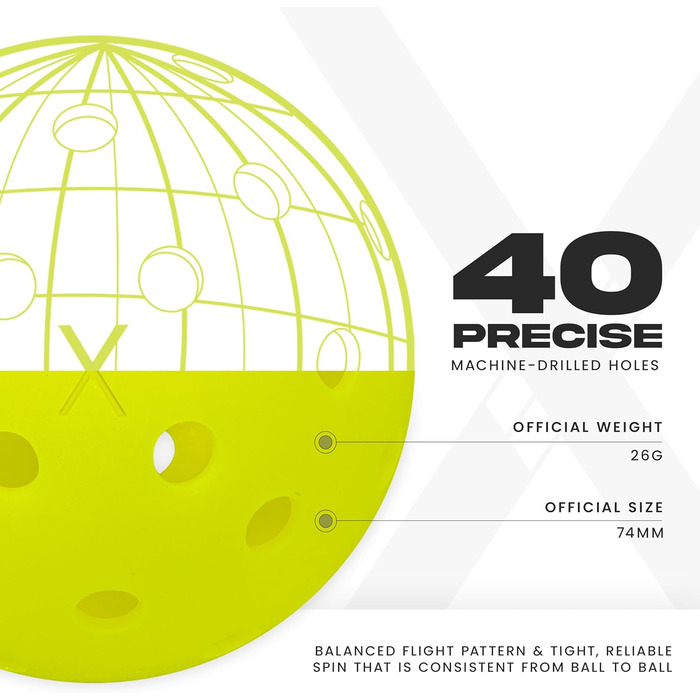 Franklin Sports Pickleball-X Performance 40 Outdoor-Bälle - Жовті м'ячі для піклболу, 40 шт.