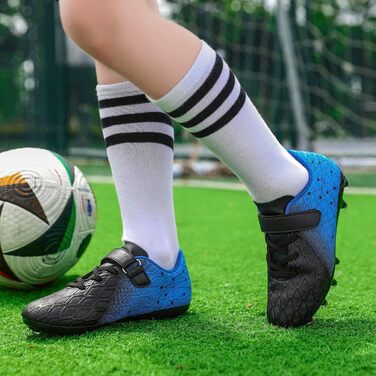 Дитячі футбольні бутси DimaiGlobal з шипами для хлопчиків та дівчаток. Зал, штучний газон, фрістайл, футзал. Професійне тренування. 33 EU, чорний/синій