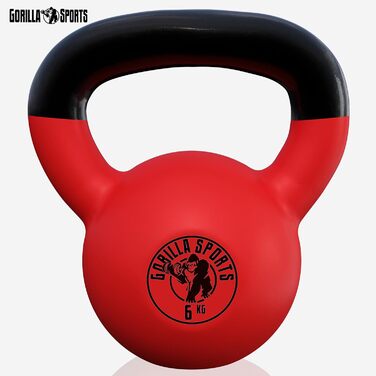 Гиря GORILLA SPORTS 6 кг – чавунна з вініловим покриттям для фітнесу та силових тренувань