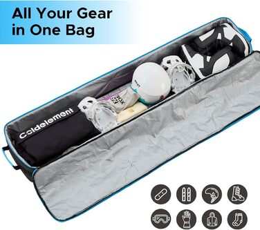 Чохол для сноуборду XCMAN для подорожей літаком – повністю м'який, водонепроникний, для сноуборду та черевиків, чорний, 165 см