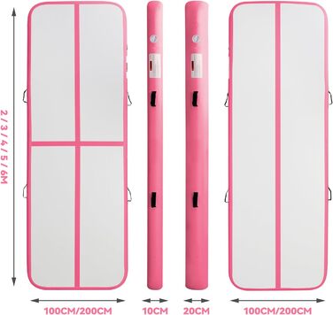 AirTrack Мат для гімнастики з електричною помпою, 10-600 см заввишки, 2-6 м завдовжки, рожевий, 600x100x10 см