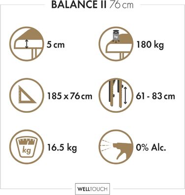 Складний масажний стіл WellTouch Balance II 76 см, мобільний, темно-синій, з регульованим підголівником, ременем для рук і сумкою