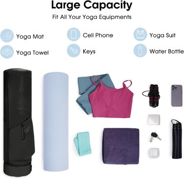 Сумка для йоги Yogatasche Damen чорна з відділенням для мокрого одягу та тримачем для пляшки, сумка для килимка для йоги з регульованим ременем