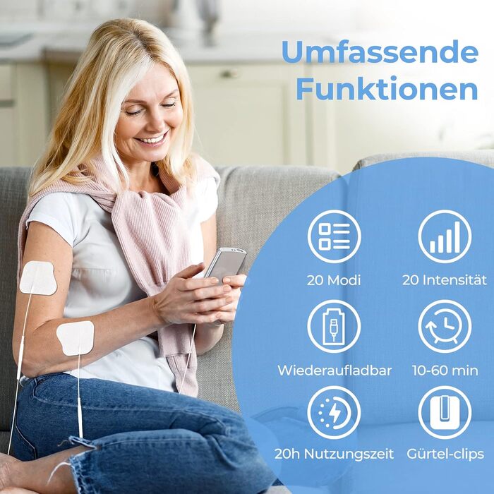 Пристрій TENS AUVON: 2 канали, 20 програм, 10 електродів для зняття болю в спині, шиї, плечі, нозі