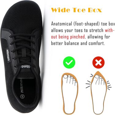 Босижні кросівки Hitmars для чоловіків та жінок. Кросівки для трейлраннінгу, трекінгу, фітнесу. Унісекс, чорний колір, розмір 43