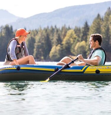 Надувний човен Intex Challenger 2, блакитно-жовтий, 236x114x41 см, одномісний