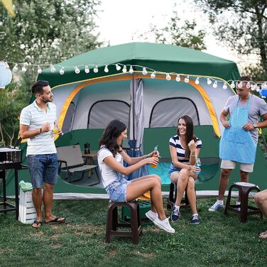 Намет кемпінговий 4-8 осіб Campingzelt водонепроникний, з тентом, зелений 360x270x200 см для кемпінгу, туризму та трекінгу