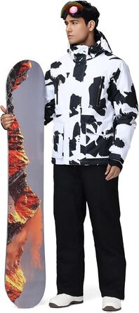 Комплект зимового костюма HOTIAN для чоловіків: куртка та штани для катання на лижах, сноуборді та туризму. Теплий, ізольований костюм для сноубордингу та катання на лижах. Розмір M, колір чорний.