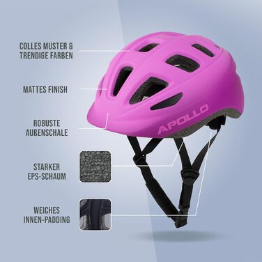 Дитячий велосипедний шолом Apollo PINKFADE M, регульований, для дівчаток і хлопчиків, мультиспортивний, розмір від 48 см, для велосипеда і самоката, від 3 років