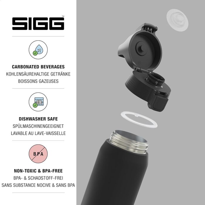 Термос-бутилка SIGG Shield One Black 0,75 л – ізольована, для газованих напоїв, герметична, з нержавіючої сталі, BPA-free, чорна, 90% перероблена сталь