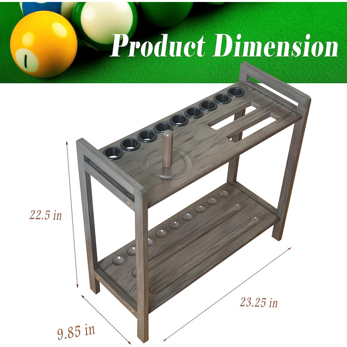 Підставка для київ для більярду на підлозі на 8 київ та аксесуари, дерев'яна підставка для київ, кутова підставка з гачками та лічильником очок