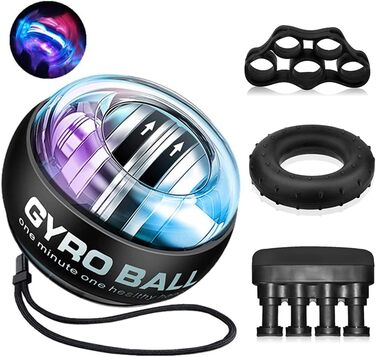 М'яч для тренування зап'ястя Gyro Ball з LED підсвічуванням: тренажер сили рук, пальців та зап'ястя, комплект