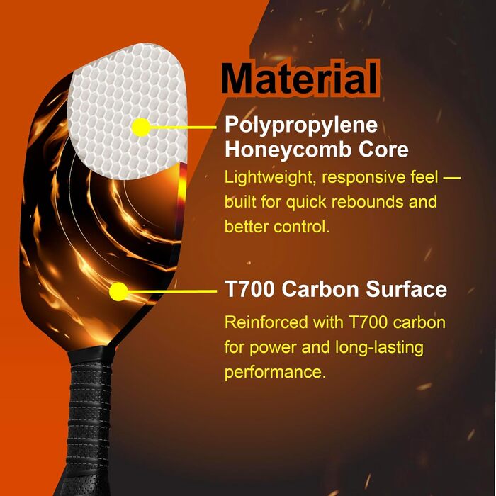 Pickleball ракетка Edgeless Graphit T700 Multilayer з карбону, подовжений хват, комфортний хват, великі зони влучання, сертифікована USAPA, для досвідчених гравців Rapid Fire