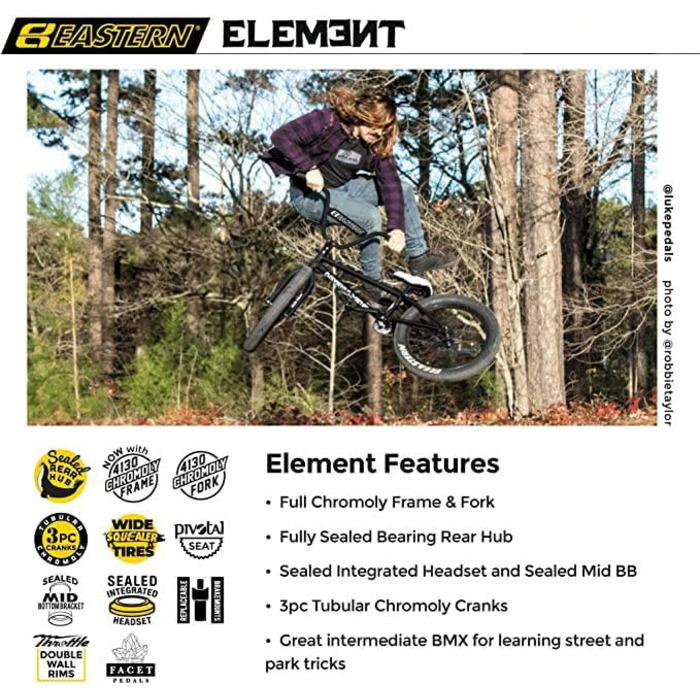 BMX велосипед Eastern Bikes Element 50,8 см, повністю хромомолібденова рама і вилка, чорний