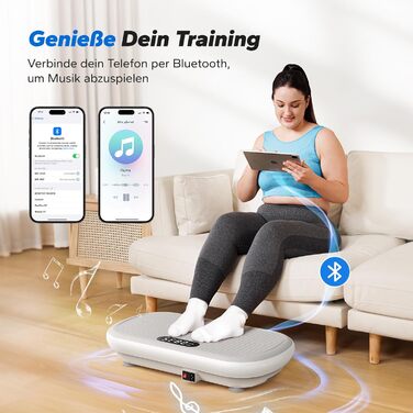 Вібраційна платформа MERACH для тренувань та фігури, амплітуда 13 мм, вантажопідйомність 200 кг, силіконовий педал, Bluetooth-динамік (сірий)
