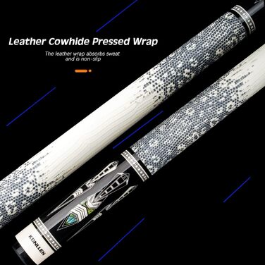 Більярдний кий Konllen Dragon-1 з низькою відволікаючою лінією, подовженням та чохлом (10.5 мм, 11.5 мм, 12.5 мм наконечник Tigerspitze, XTC-чохол, 3/8 x 8 радіальний штифт, 147 см довжина).