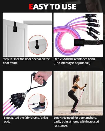 Набір еластичних стрічок Abahub для фітнесу з дверним кріпленням, ручками та петлею для ніг – для тренувань всього тіла, домашній спортзал, ідеально для початківців та досвідчених (Рожевий, 100LB)