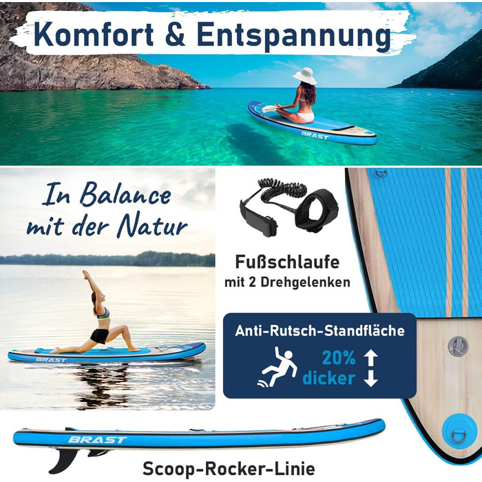 Надувний SUP Борд BRAST Tropic | Комплект для станд-ап паддлбордингу | 320x81x15 см | 6 дизайнів | 5 років гарантії | з аксесуарами | 2-в-1: SUP та каяк | тримач для Action Cam, петля для ніг, насос, рюкзак