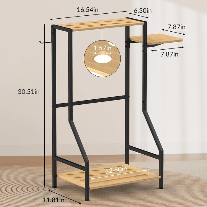 Стійка для більярдних київ YBING: тримає до 10 київ, бамбукова, з невеликою поличкою